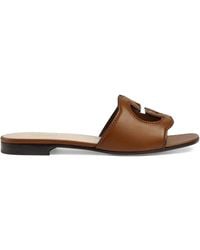 Gucci - Cut Leather Flat Sandals - Lyst