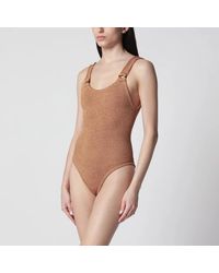 Hunza G - Domino Metallic Cocoa Onepiece Swimsuit - Lyst