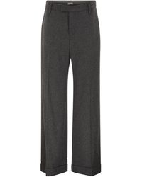 Brunello Cucinelli - Wool-Cashmere Wide-Leg Trousers Featuring A Pressed Crease And Rear Monili Detail - Lyst