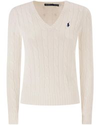 Polo Ralph Lauren - Cotton Cable Knit Jumper With V-Neck - Lyst