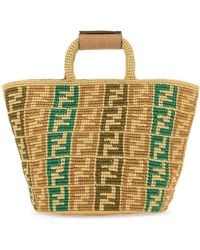 Fendi - Embroidered Raffia Ff Shopper Shopping Bag - Lyst