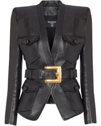Balmain - Belted 4 Pokets Fitted Lambskin Jacket - Lyst