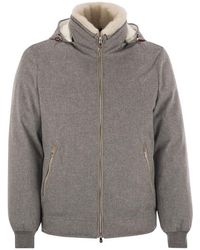 Brunello Cucinelli - Membranated Wool Flannel Down Jacket With Shearling-Lined Collar - Lyst