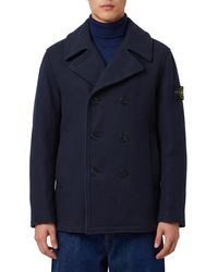 Stone Island - Double-Breasted Wool Peacoat - Lyst