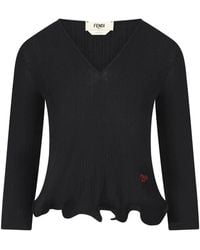 Fendi - Ribbed Long-Sleeve V-Neck Top - Lyst