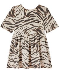 Ganni - Zebra Print Cotton Mini Dress - Lyst