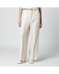 P.A.R.O.S.H. - P.A.R.O.S.H. Sand-Colored Linen-Blend Trousers - Lyst