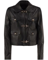 Fay - Cropped Genuine Leather Jacket With Hooks - Lyst