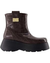 Ganni - Kat Low Croco Ankle Boots - Lyst