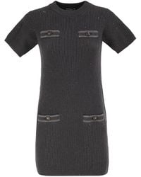 Brunello Cucinelli - Ribbed Knit Dress With Sequins And Patch Pockets - Lyst