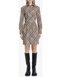 Burberry - Check Wool Blend Chemisier Dress - Lyst