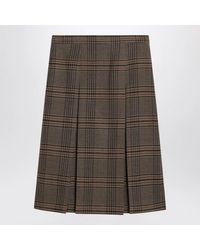 Saint Laurent - Prince Of Wales Wool Midi Skirt - Lyst