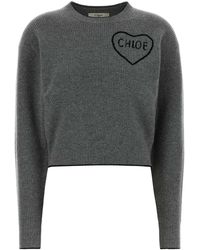 Chloé - Cropped Knit Sweater With Heart Logo - Lyst
