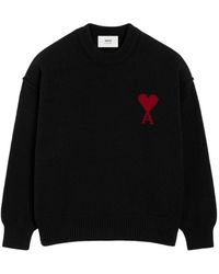 Ami Paris - Wool Sweater With Heart Intarsia Design - Lyst