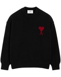 Ami Paris - Crewneck Sweater With Contrasted "Ami De Coeur - Lyst