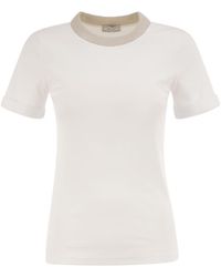 Peserico - Stretch Cotton Jersey T-Shirt With Lamé Knit Neckline - Lyst
