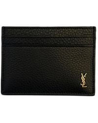 Saint Laurent - Logo Plaque Leather Card Holder - Lyst