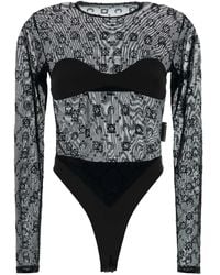 Marine Serre - Black Stretch Tulle Bodysuit - Lyst
