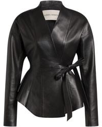 Alberta Ferretti - Leather Jacket With Bow Closure - Lyst