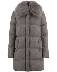 Herno - Long Silk And Cashmere Down Coat With Fur Collar - Lyst