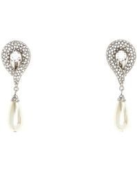 Alessandra Rich - Crystal Earrings With Pendant Pearl - Lyst