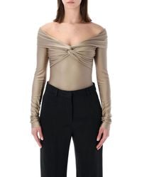 ANDAMANE - Stretch Off-Shoulder Draped Bodysuit - Lyst