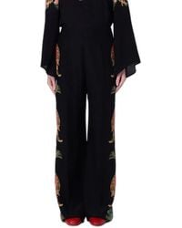 Etro - Silk Palazzo Trousers With Paisley Foliage Print - Lyst