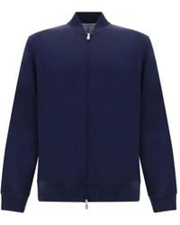 Brunello Cucinelli - Oxford Cotton-Blend Zip-Up Sweatshirt Featuring A Ribbed Crew Neck And Side Pockets - Lyst