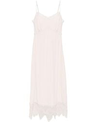 Simone Rocha - Powder- Silk-Blend Crepe De Chine Dress By Straight Cut. Adjustable Straps.Embroidered Lace Edges. Side Slit. Gathered Bust - Lyst
