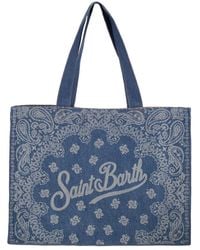 MC2 Saint Barth - Denim Beach Tote Bag With Bandana Print - Lyst
