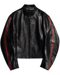 Gucci - Leather Biker Jacket With Web Detail - Lyst