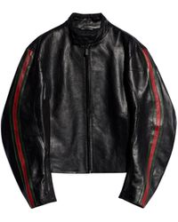 Gucci - Leather Biker Jacket With Web Detail - Lyst