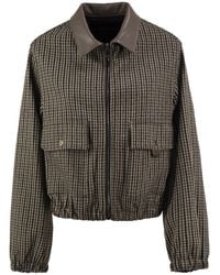 Fabiana Filippi - Short Houndstooth Bomber Jacket With Genuine Leather Collar - Lyst