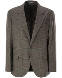 Brunello Cucinelli - Prince Of Wales Wool And Cashmere Blazer With Tailored Construction - Lyst