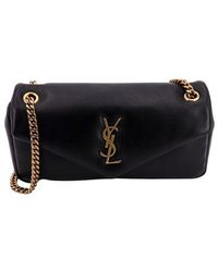Saint Laurent - Logo Plaque Leather Calypso Bag - Lyst