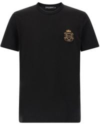 Dolce & Gabbana - Dolce & Gabbana Cotton T-Shirt With Heraldic Patch - Lyst
