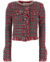 Self-Portrait - Self Portrait Check Frayed Knit Jacket - Lyst