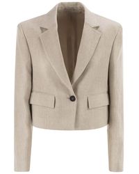 Brunello Cucinelli - Chevron Linen And Cotton Crop Jacket With Necklace - Lyst