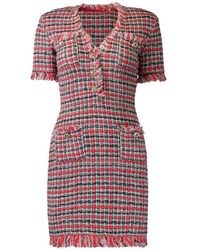 Self-Portrait - Check Frayed Knit Mini Dress - Lyst