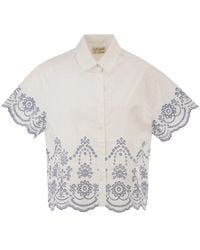 MC2 Saint Barth - Cropped Cotton Shirt With Floral Embroidery - Lyst