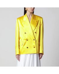 Dries Van Noten - Double-Breasted Cotton Blend Jacket Shiny - Lyst