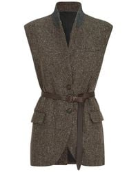 Brunello Cucinelli - Herringbone Belted Vest - Lyst