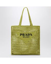 Prada - Cedar-Colored Crochet Tote Bag With Logo - Lyst