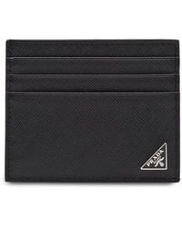 Prada - Triangle-Plaque Leather Card Holder - Lyst