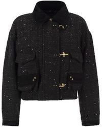Fay - Cropped Tweed Jacket With Sequins And Hooks - Lyst