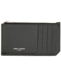 Saint Laurent - Logo Calfskin Zip Card Case - Lyst