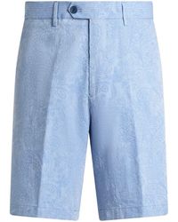 Etro - Striped Cotton Jacquard Shorts With Floral Paisley Motif - Lyst