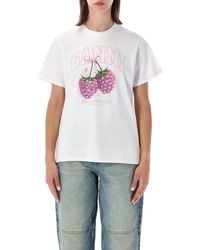 Ganni - Raspberry Print Cotton T-Shirt - Lyst