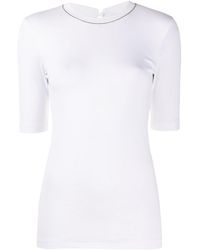 Brunello Cucinelli - Ribbed Stretch Cotton T-Shirt With Monili Trim - Lyst