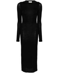 Saint Laurent - Wool Blend Long Pencil Dress - Lyst